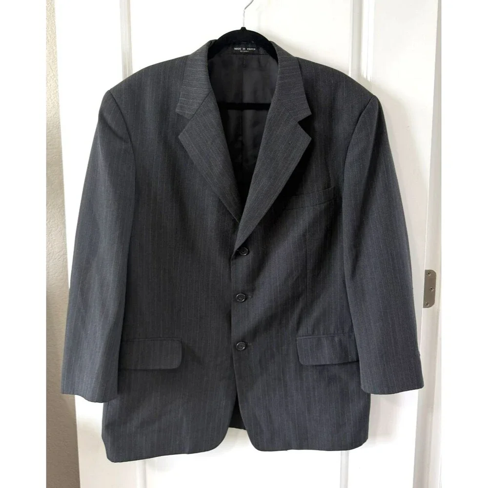 Gerald Austin Mens R44/W38 Blazer Gray Wool Blend pinstripe Sport Coat Jacket